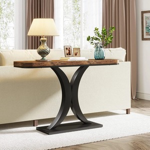 Mesa Consola Rústica Marrón con Base de Metal Curvada, Mueble de Entrada de Estilo Industrial - Product Image 3