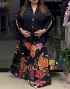 AARYA 2026 Vestido de Verano Nuevo, Bonito y Moderno, Informal, de Seda Romana con Estampado Floral, Lavable, Mini, Holgado, Estilo Occidental, para Mujer, con Mangas Largas - Product Image 1