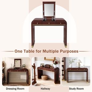 Espresso Classic Wood 3-in-1 <b>Dressing</b> <b>Table</b> Vanity Desk with Flip <b>Mirror</b> and 2 Drawers for Bedroom Makeup Storage - Product Image 5