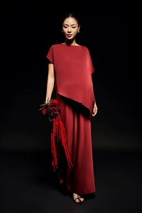 Regular Fit 2-Piece Long Set Silk Blend Plain Dyed Full Length Crew Neck Short Sleeve Casual Solid Breathable Dressy - Product Image 6