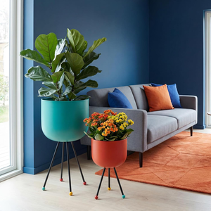 Pots de fleurs modernes en métal avec supports trépieds en fer noir, jardinières colorées pour patio, jardin, balcon, terrasse, salon - Product Image 4