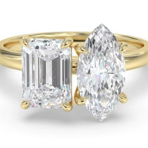 Stunning Emerald And Marquise Cut Toi Et Moi <b>Ring</b> 0.80 Ct Lab Grown Diamond In Platinum - Product Image 1