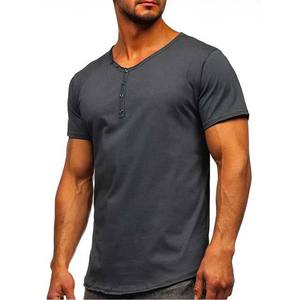 Camiseta Casual para Hombre, Cuello en V Profundo, Color Gris Carbón, con Botones Blancos, 100% Algodón, Anti-Pilling y de Secado Rápido - Product Image 3