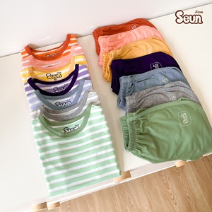 ชุดเสื้อผ้าเด็กผู้ชายและเด็กผู้หญิง ลายทาง ผ้าวิสโคสนุ่ม ใส่สบายสำหรับฤดูร้อน ผลิตในเวียดนาม สัมผัสนุ่มพิเศษ - Product Image 1