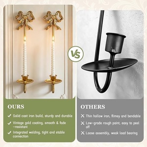 Porte-bougie mural en fer doré avec nœud, design unique pour la décoration intérieure et les occasions de mariage, fait main - Product Image 5