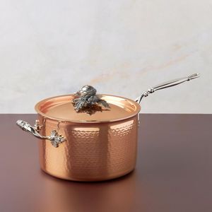 Casserole en cuivre martelé de style vintage avec couvercle, fait main, avec longue poignée pour cuisine professionnelle - Product Image 4