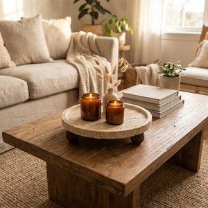 Plateau décoratif rond en marbre avec pieds en bois, design minimaliste, emballage individuel - Product Image 5