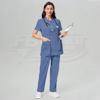Ensemble de blouses médicales unisexe bleu 100% coton tissé, uniforme d'hôpital avec pantalon inclus, conception personnalisée, détection d'aiguilles, logo thermocollé sans couture