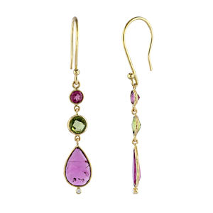 Boucles d'oreilles en or jaune massif 18 carats avec tourmaline véritable et diamants naturels, style tendance - Product Image 1