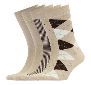 Men's Beige Crew <b>Socks</b> <b>Waterproof</b> Durable with Argyle and Stripe Patterns Comfortable All Seasons Wear - Product Image 1
