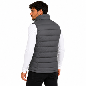 Chaleco Acolchado Ligero Sin Mangas para Hombre, Chaqueta de Invierno con Cuello Redondo, Cierre de Cremallera, Diseño Casual a Rayas, Poliéster/Algodón, Antiencogimiento, Calentador Corporal - Product Image 4