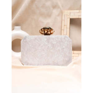 Luxury Handmade <b>White</b> <b>Acrylic</b> Stone Clutch Bag Elegant Evening Handbag for Women Special Occasions - Product Image 6