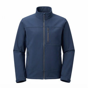 Chaqueta Softshell Azul con Cierre Completo, Chaqueta Térmica para Senderismo, Cuello Alto, Resistente al Viento, Prenda Exterior Informal, Corte Regular, Exterior de Poliéster - Product Image 2