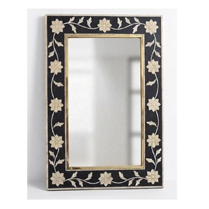 Miroir encadré en bois fait main avec motif floral bleu, décoration murale traditionnelle pour salon, entrée, couloir, chambre à coucher - Product Image 2
