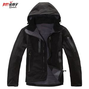 Veste coupe-vent softshell d'hiver pour hommes personnalisée avec capuche manteau en toile coupe-vent et imperméable avec col montant - Product Image 4