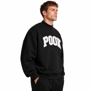 Mock Neck Sweatshirt with Custom Chenille Letter Embroidery For <b>Men</b> 100% Cotton Fleece <b>Pullover</b> <b>Mens</b> Mock Neck Sweatshirt - Product Image 3