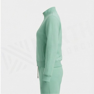 Women's 2 Piece Fleece <b>Tracksuit</b> Set Solid Mint Green Embroidered Stars Full Length Casual Wear Regular Fit All Seasons - Product Image 3
