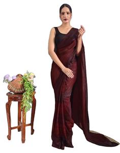 Chemisier Saree en mousseline de soie brodée lourde Handwork avec grossiste de mode de ceinture de travail Siroski d'Inde - Product Image 1