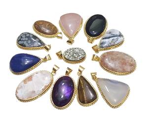 Wholesale Natural Gemstone Pendants Gold Plated Bezel Setting Crystal Charm Premium Quality Women's Trendy Jewelry Making Gift - Product Image 2