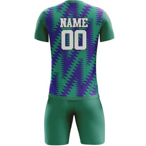 Conjunto de Uniforme de Fútbol con Estampado Geométrico Personalizado, Camiseta de Manga Corta para Hombre, Jersey de Poliéster que Absorbe la Humedad y Pantalones Cortos, Patrón Verde y Morado - Product Image 2