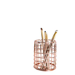 Standard Look Round Metal Pen Storage Box and Stand in Rose Gold & Gold Finish Handmade <b>Desk</b> Stationery Set for Office Use - Product Image 3
