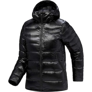 Veste d'hiver matelassée en duvet noir à capuche pour femme, coupe-vent, fermeture éclair, polyester mat, durable, en duvet. - Product Image 1
