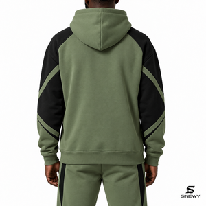 Sudadera con Capucha Unisex SINEWY, 100% Algodón, Talla Grande, Forrada, Diseño a Cuadros, Transpirable, Verde y Negro, Bloques de Color, Manga Regular - Product Image 2