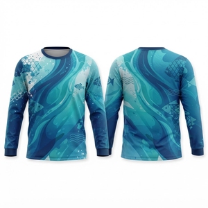 Chemise de pêche unisexe à manches longues en polyester 220g, imprimé par transfert thermique motif vague océanique, UPF 50, anti-UV, respirante - Product Image 4
