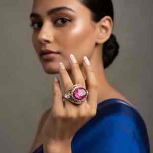 Superbe bague ovale en argent avec pierre précieuse rose, finition dorée vintage, style victorien, bijou de cocktail - Product Image 2