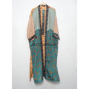 Vintage 100% Pure Silk Vintage Saree Kimono <b>Women</b> <b>Robe</b> Kimono Dress Bathrobe Maxi Gown - Product Image 6