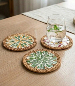 Rattan Mother Of Pearl Coaster <b>Placemat</b> New Arrival Handcrafted Mother of Pearl Coasters with Rattan Coaster - Product Image 5