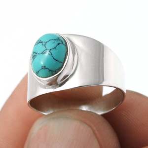 Anillo Bohemio de Plata de Ley 925 con Turquesa de Corte Ovalado y Baño de Oro Vermeil para Mujer al Precio Más Bajo - Product Image 3