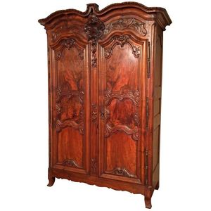 Armario de Madera Maciza de Lujo Hecho a Mano con 2 Puertas, Tallado Ornamentado de Estilo Barroco Francés, Armario Antiguo de Caoba - Product Image 1