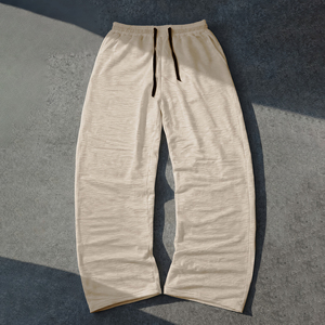 Pantalon de survêtement beige pour homme, taille élastique avec cordon de serrage, décontracté, respirant, en coton tricoté léger, idéal pour l'été - Product Image 6