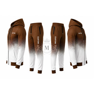 Men Brown <b>White</b> Sublimation <b>Tracksuit</b> Full Sleeve Zipper 100% Polyester 300 Gsm Sporty Sweatshirt Pants Set Breathable - Product Image 3