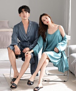 Ensemble de nuit tricoté respirant pour couple, vêtements d'intérieur pour printemps, été, automne, hiver, comprenant short pour homme et robe camisole pour femme avec coussinet de poitrine - Product Image 4