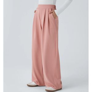 Pantalon large taille haute pour femme en crêpe uni plissé coupe ample longueur totale style minimaliste pour le printemps - Product Image 2