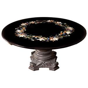 Plateau de table en marbre incrusté de pierres précieuses Pietra Dura - Product Image 4