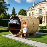 Sauna de barril exterior avanzada con ventana de cúpula completa, certificación ETL, integración con aplicación WiFi, prefabricada, tipo cápsula de bienestar británica, Direct