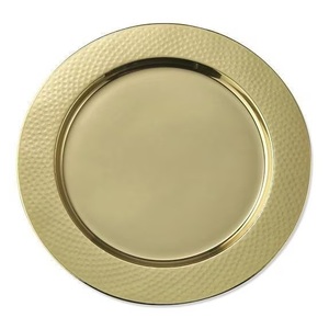 Assiette de service ronde martelée en laiton pur de style vintage pour les invités à la maison, à l'hôtel et aux restaurants, en gros à prix avantageux - Product Image 1