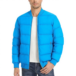 Men's <b>Pink</b> Puffer <b>Jacket</b> Stand Collar Zipper Casual Windproof Polyester Wadding Autumn Solid Color Regular Fit - Product Image 2