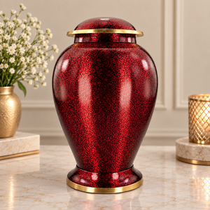 Urna de Metal con Diseño de Patrón Agrietado, Base y Tapa Doradas, Recuerdo Conmemorativo Decorativo - Product Image 1
