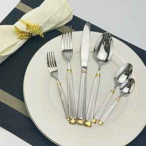 Ensemble de couverts en acier inoxydable avec manche géométrique, cuillère, fourchette, couteau, argenterie moderne, vaisselle de table, ensemble de cuisine - Product Image 3