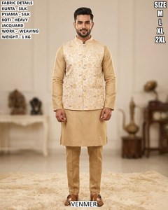 Royal purple Silk Kurta Pajama with Designer Jacquard Nehru Jacket - Product Image 5