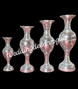 Pièce maîtresse de mariage argent miroir mosaïque Vase décoration pour Table Fiber de verre haut fleur bouteille partie décorative - Product Image 2