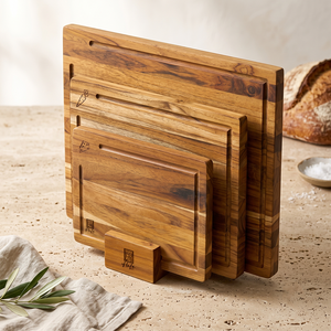 Combo 3 Planches à découper rectangulaires en bois d'acacia durable, plateau à fromage et fruits pour le petit-déjeuner, poignée en acier inoxydable noir, 1,5 cm Ha Le - Product Image 1