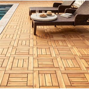 27 Pezzi Piastrelle a Incastro in Legno di Acacia Naturale, Impermeabili, con Base Drenante Antiscivolo, per Pavimentazione Scanalata AB - Product Image 2