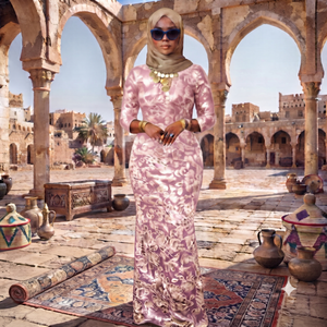 Robe Fransawi Dirac gris argenté et or pour femmes |   Maxi somalien en velours imprimé floral de luxe - Product Image 6