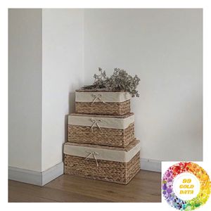 Panier rectangulaire en jacinthe d'eau naturelle, tissé à la main, pour organiser les articles ménagers, les jouets, les vêtements et les accessoires - Product Image 2