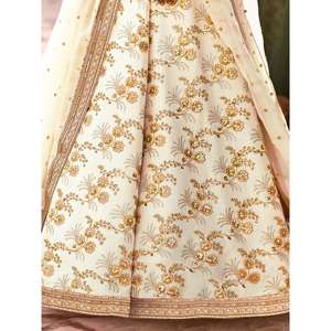 Lehenga Choli de Satén Bordado en Color Blanco Hipnótico para Bodas, Semi-Cosido, de Zeel Clothing - Product Image 2